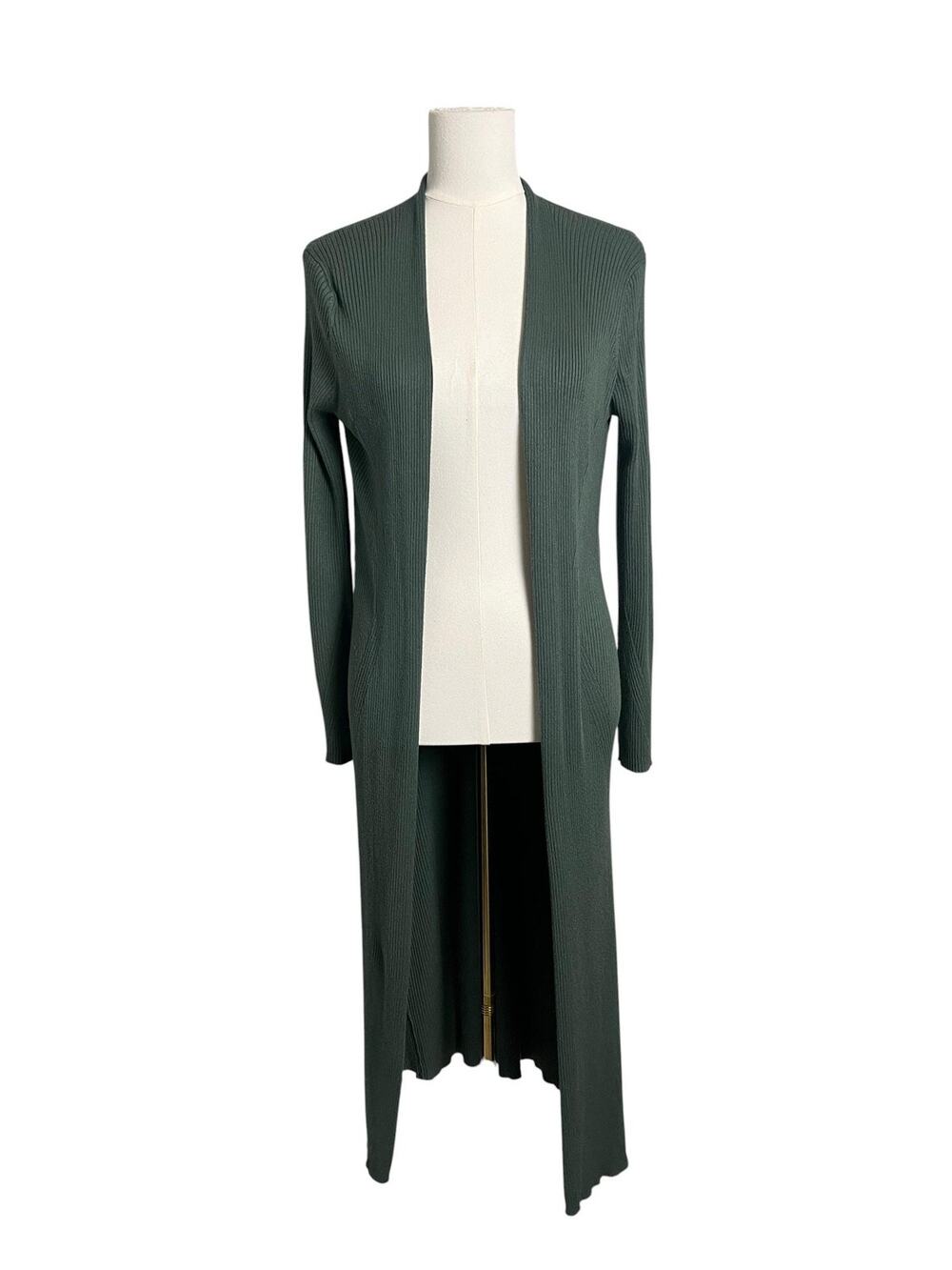 Express Cardigan Sweater Womens Small Green Long Duster Open Front Ribbed Knit